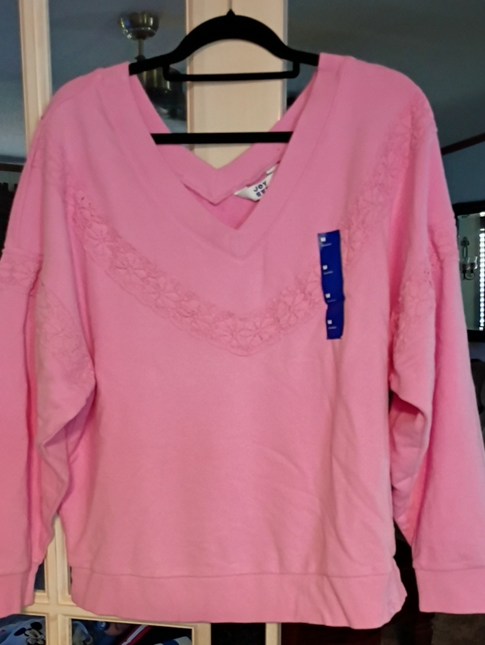 JoyLab Pink V-Neck Embroidered Sweater